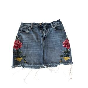PacSun Floral Embroidered Denim Mini Skirt Raw Hem Jean Skirt Women’s/juniors